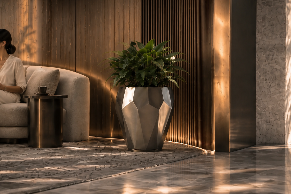 Faceted Stainless Steel Geometric Luxury Planter