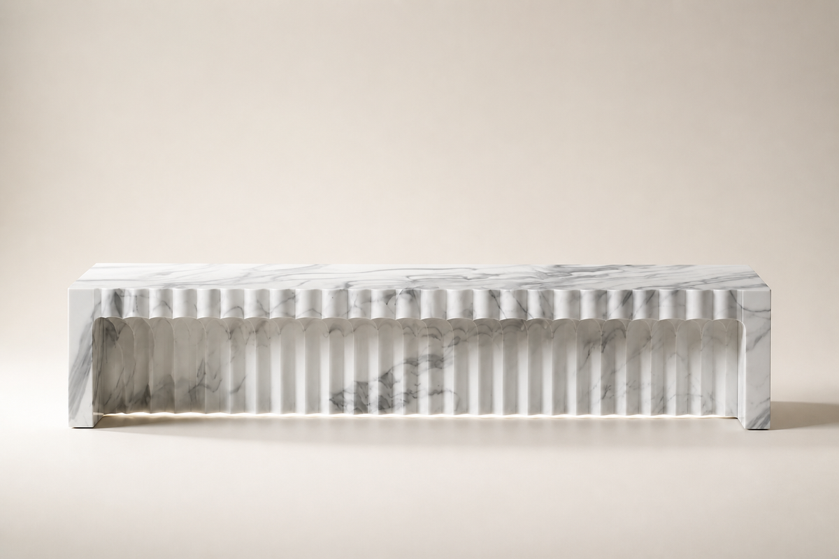 FALAJ MONOLITH BENCH I, studio view of the whole piece