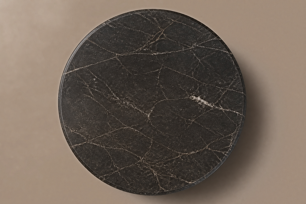 Fluted Drum Base Tall black marble plinth base by 1-OPH, overhead view