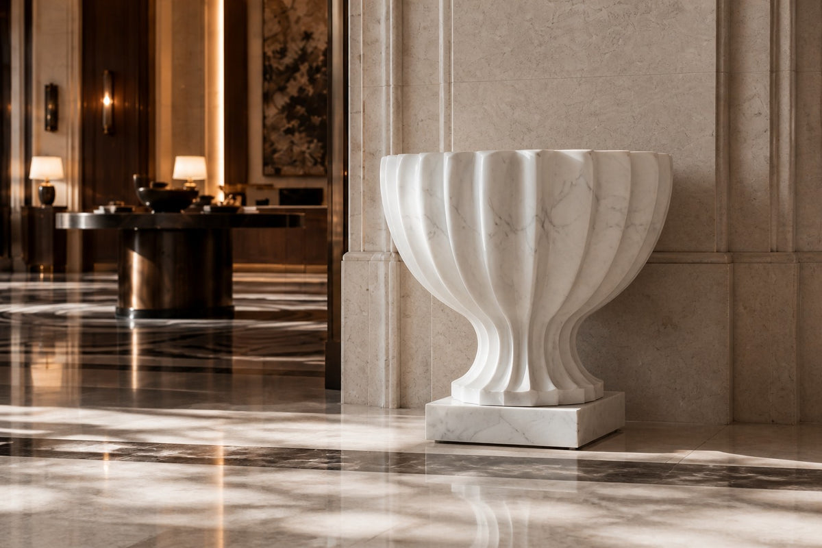 Fluted Marble Urn Planter