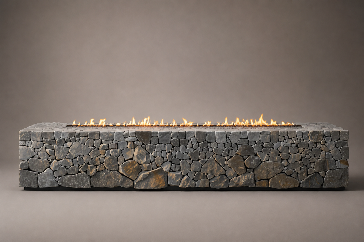 Focara stone fireplace, side view showing the profile