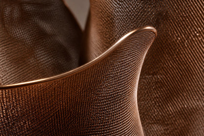 Woven bronze wire sculpture Gienah, a cluster of furled forms opening from a common gathered base.