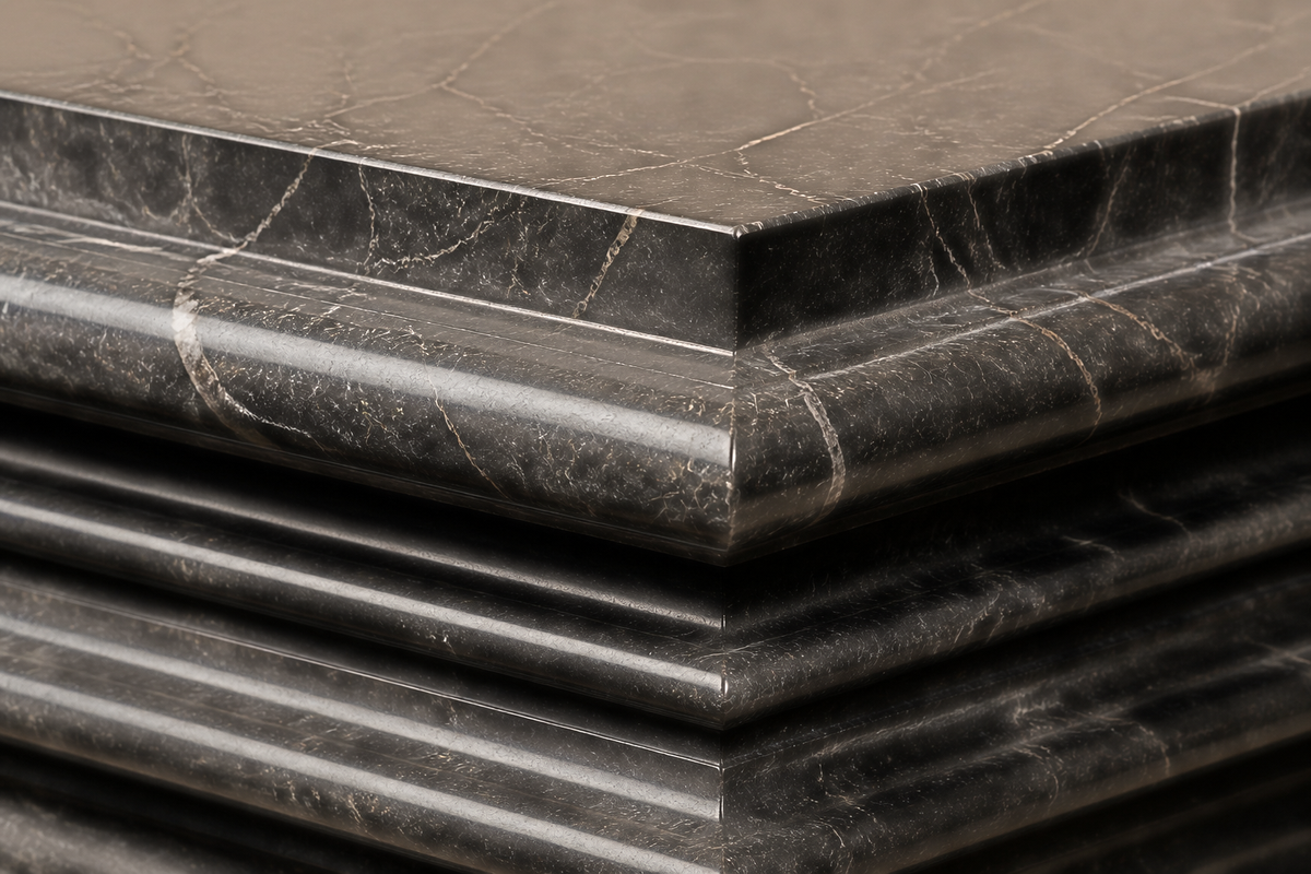 Grooved Band Base Stepped black marble plinth base by 1-OPH, surface detail