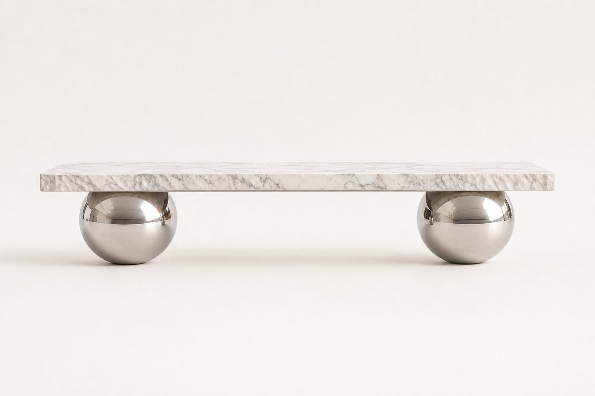 Grove marble sculptural bench, studio view of the whole piece