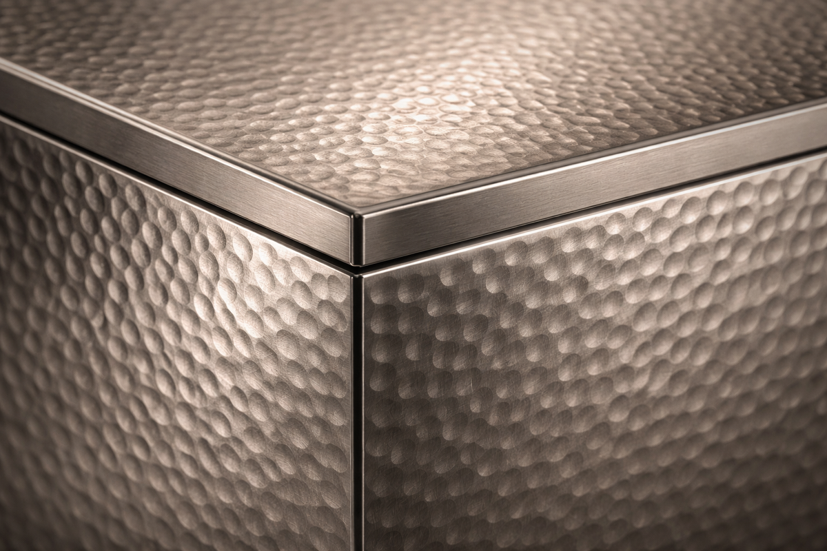 Hammered Gunmetal Base Low stainless steel 316 plinth base by 1-OPH, surface detail