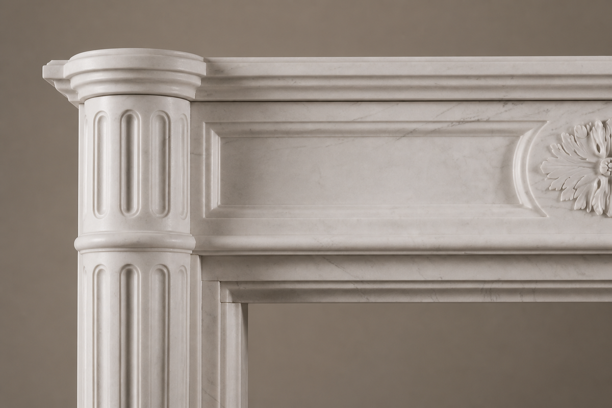 Hana fireplace, close studio detail of the surface and material