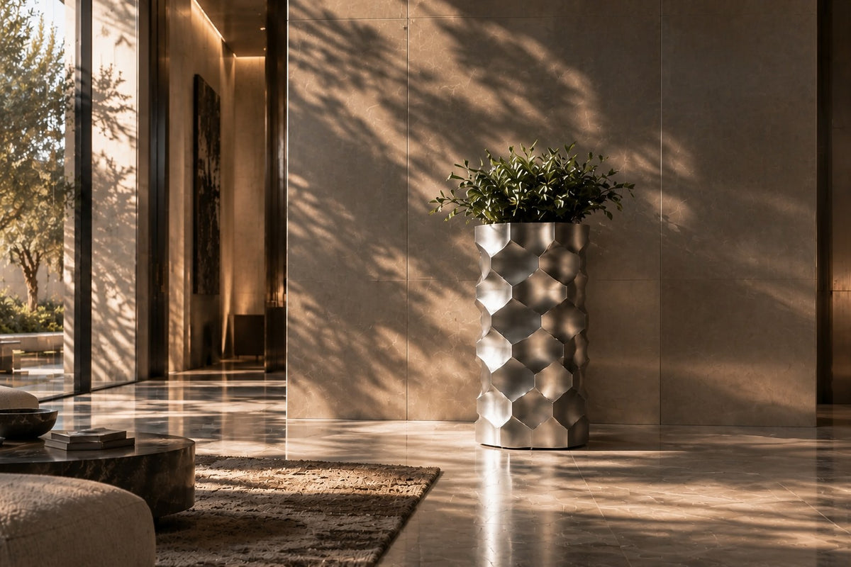 HexaFacet Stainless Steel Luxury Column Planter