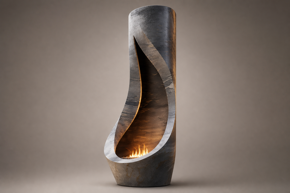 Ignara marble fireplace, side view showing the profile