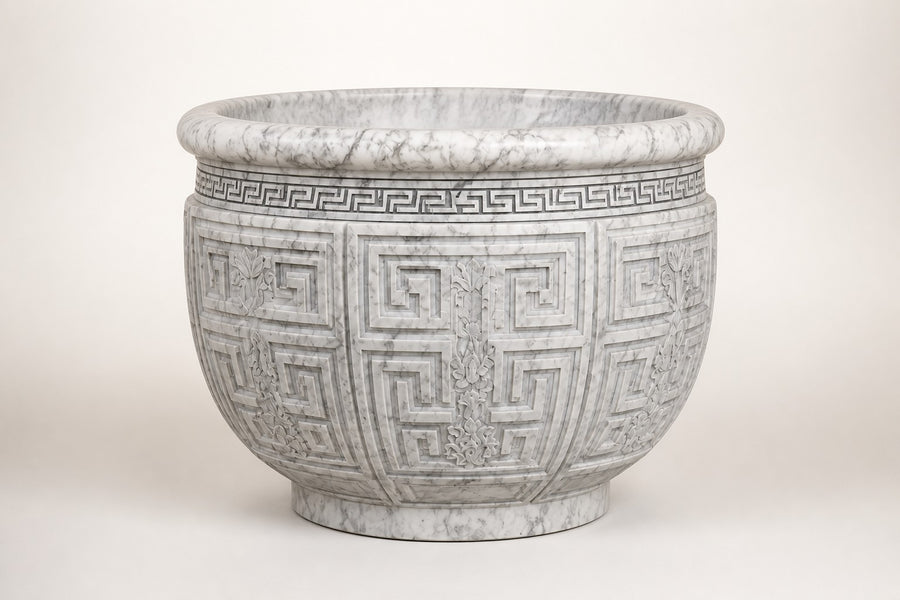 Imperial Helios Vessel — Monumental Carved Marble Planter