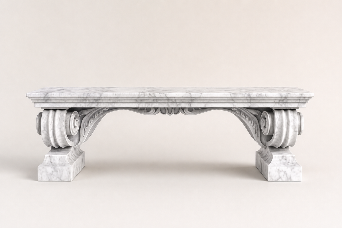 IMPERIUM MARBLE BENCH I, studio view of the whole piece