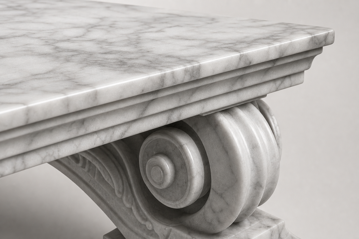 IMPERIUM MARBLE BENCH I, close studio detail of the surface and material