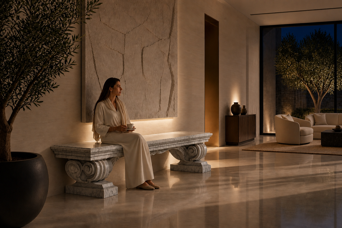 IMPERIUM MARBLE BENCH I, design sketch showing the form