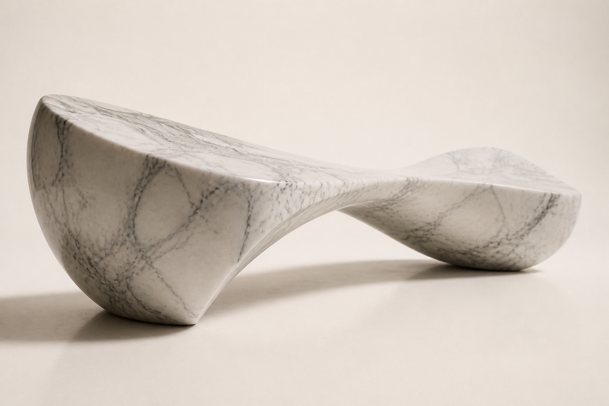 INFINITY ARC BENCH XV, three-quarter studio view showing its profile