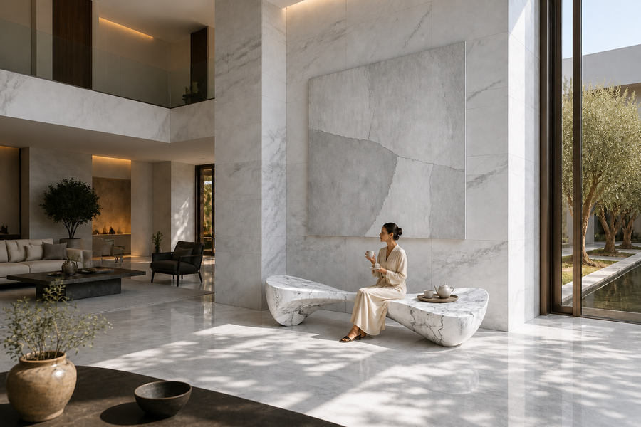 INFINITY ARC BENCH XV, shown in a room setting, at full scale