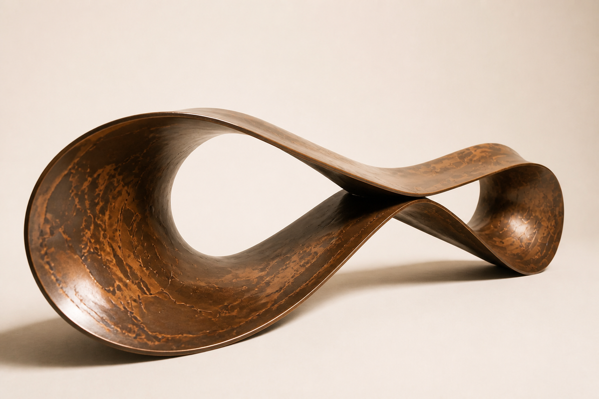INFINITY WAVE BENCH I, three-quarter studio view showing its profile