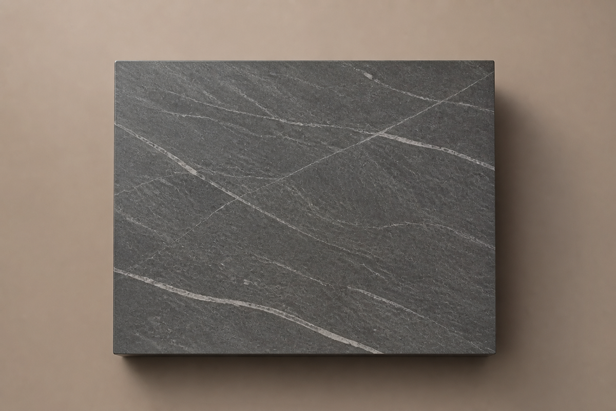 Inverted Taper Base Wedge black marble plinth base by 1-OPH, overhead view