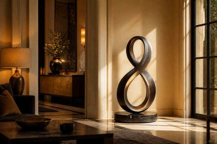 Izar — Bronze on Nero Marquina marble sculpture by 1-OPH