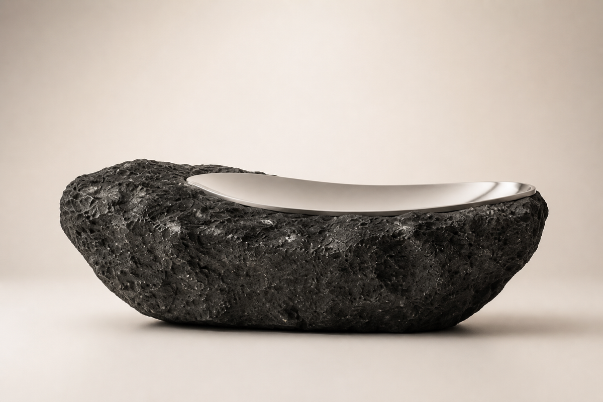 Jamra steel sculptural bench, studio view of the whole piece