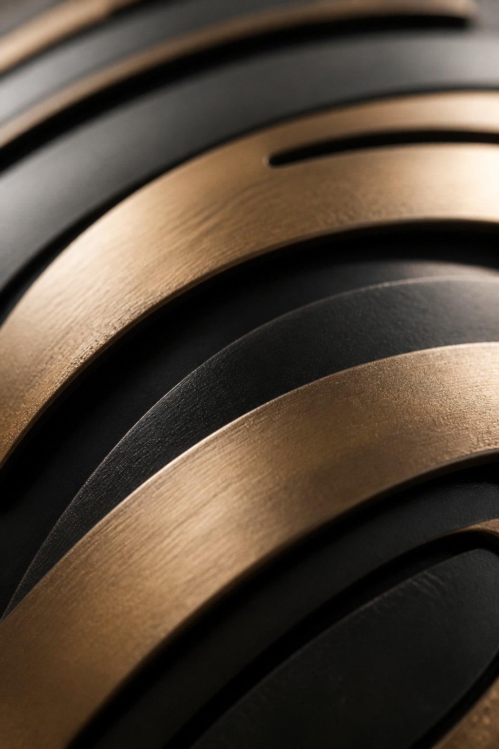 Jamuh 180 — 180 cm stainless steel wall sculpture of a human head in profile made of swirling black and bronze strokes, close studio detail of the surface and material