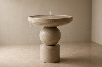 Kathib Ø65 stone pedestal fountain, three-quarter studio view showing its profile and base
