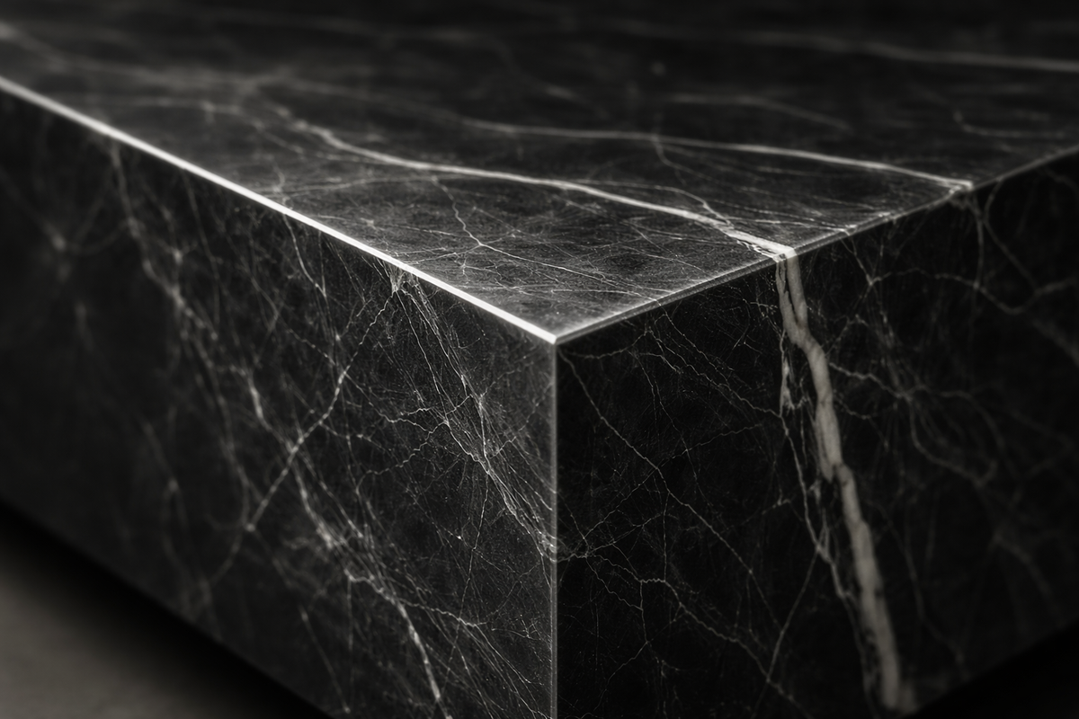 Knife-Edge Base Long black marble plinth base by 1-OPH, surface detail