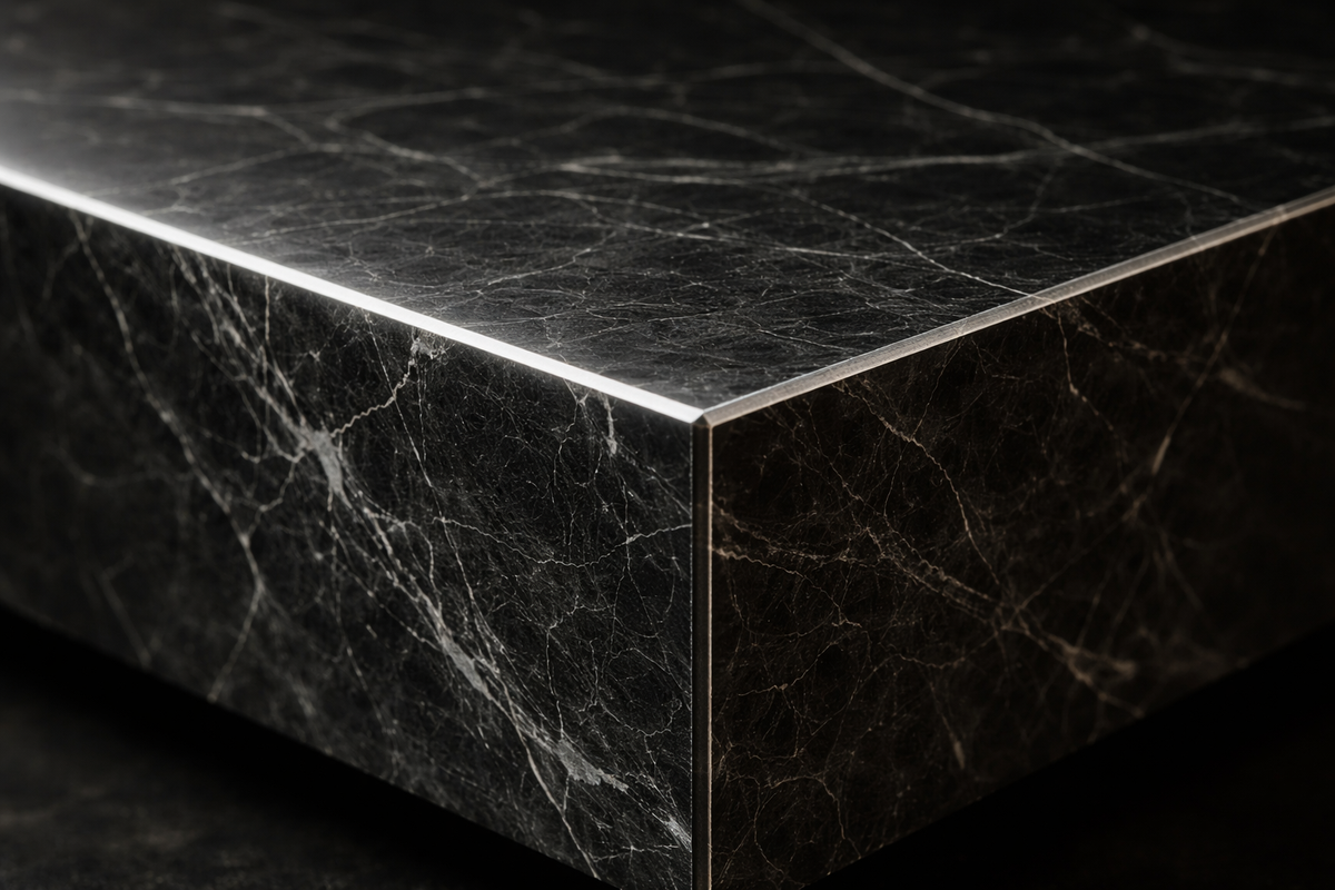 Knife-Edge Base Wide black marble plinth base by 1-OPH, surface detail