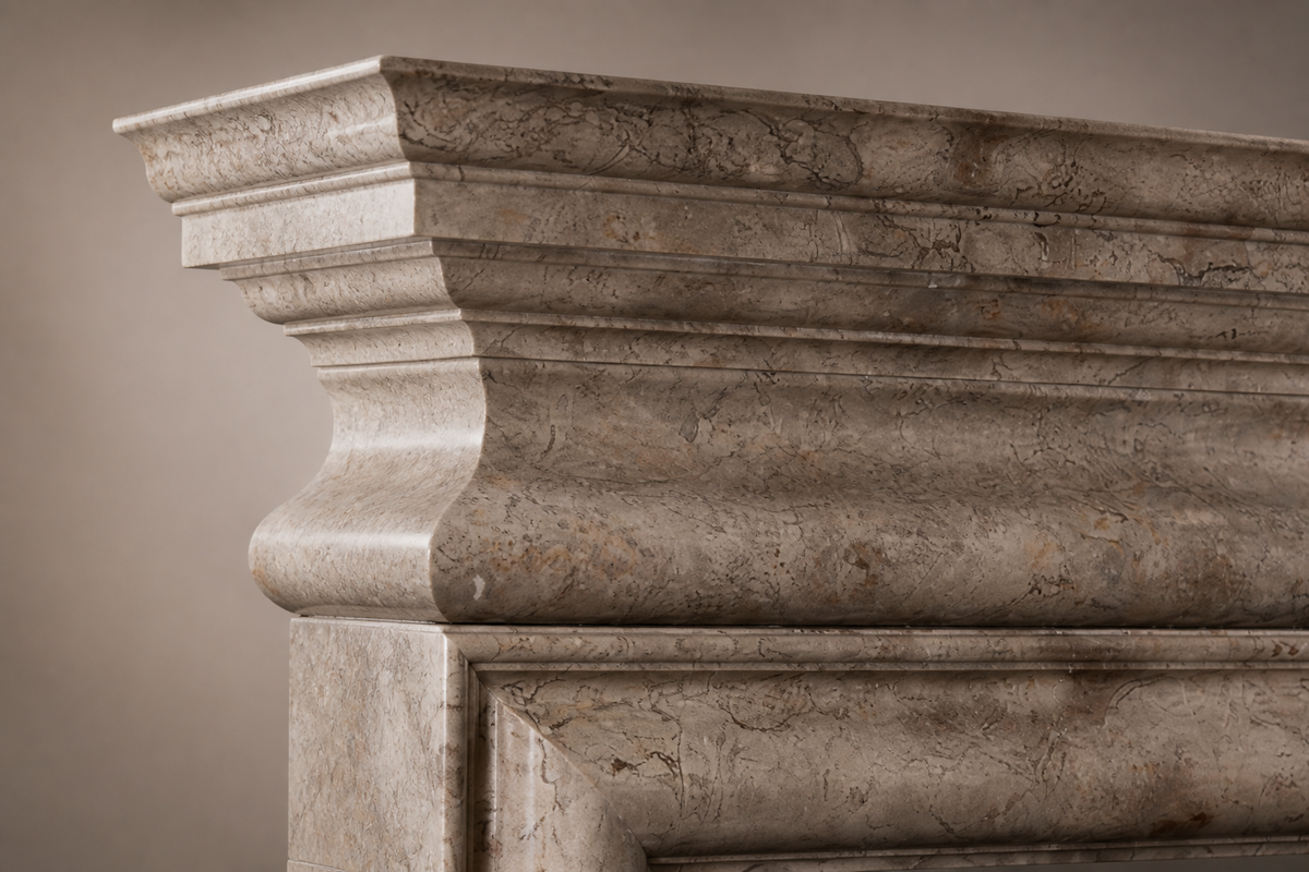 Ladera fireplace, close studio detail of the surface and material