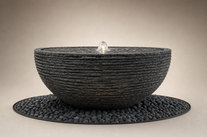 Lagoa charcoal stone bowl fountain by 1-OPH, side elevation