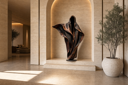 Layl bronze draped figure sculpture by 1-OPH