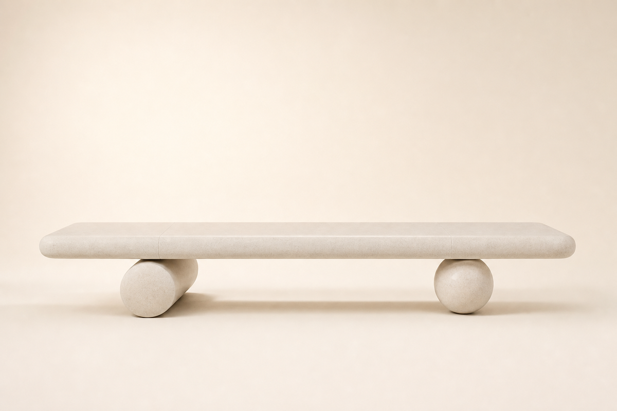 Lenire stone sculptural bench, studio view of the whole piece