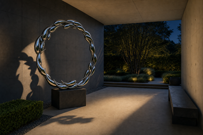 Nashira mirror-polished stainless steel ring sculpture by 1-OPH