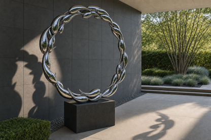 Nashira mirror-polished stainless steel ring sculpture by 1-OPH