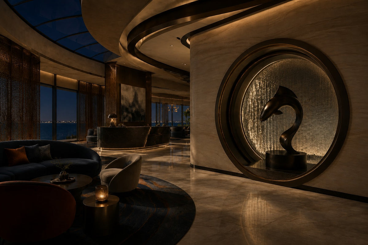 Dark patinated bronze sculpture Manglar, a form curved into a deep S rising from an integral bronze drum base.