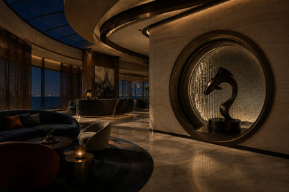 Dark patinated bronze sculpture Manglar, a form curved into a deep S rising from an integral bronze drum base.