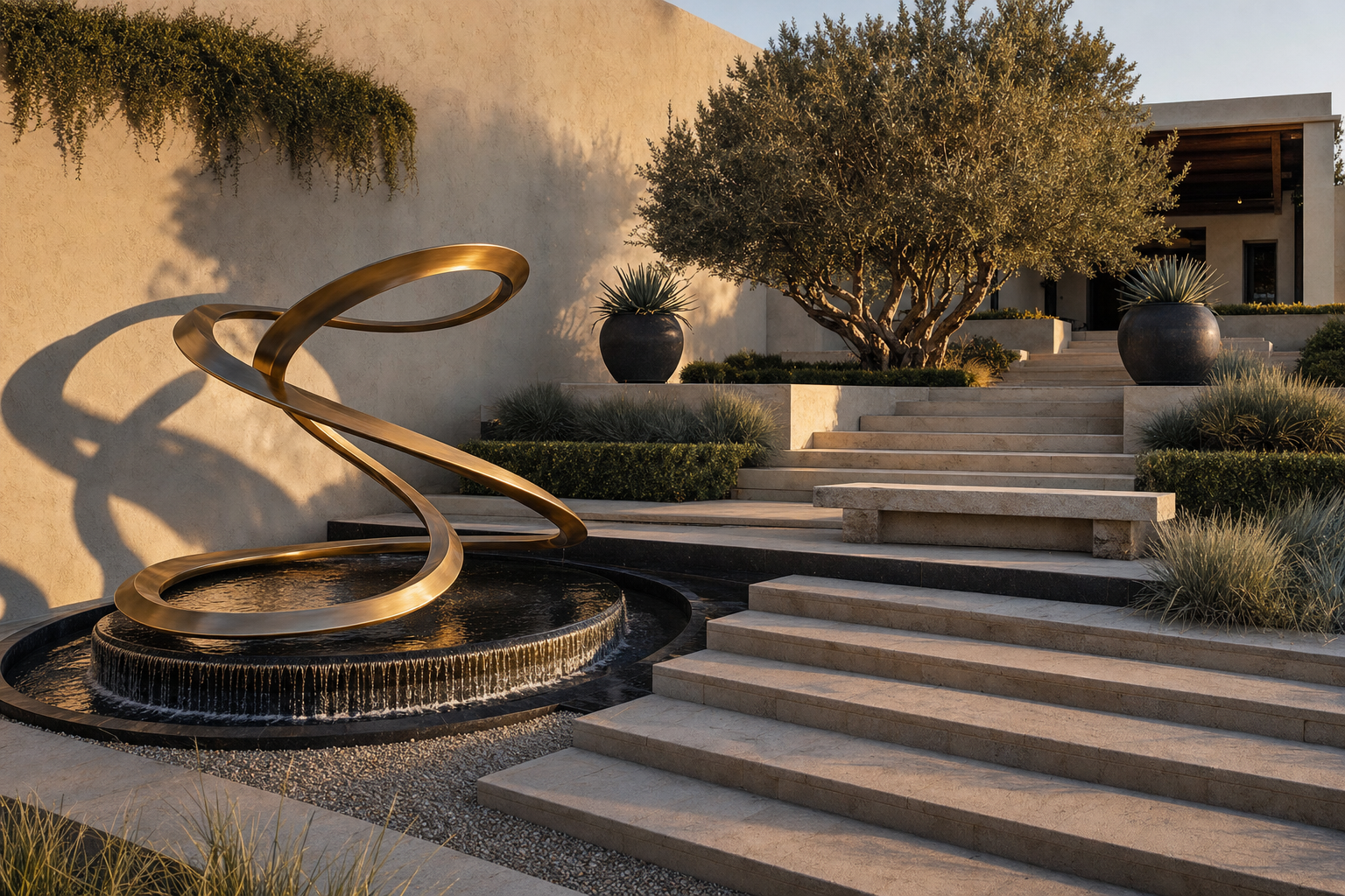 Mayu bronze ribbon water feature by 1-OPH
