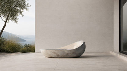 Nevara white marble fireplace by 1-OPH in a Dubai terrace setting