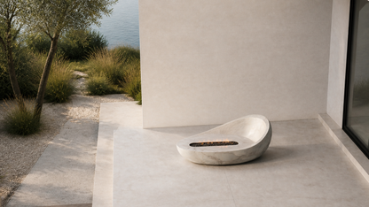 Nevara white marble fireplace by 1-OPH seen from above