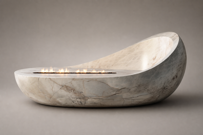 Nevara white marble fireplace by 1-OPH studio view