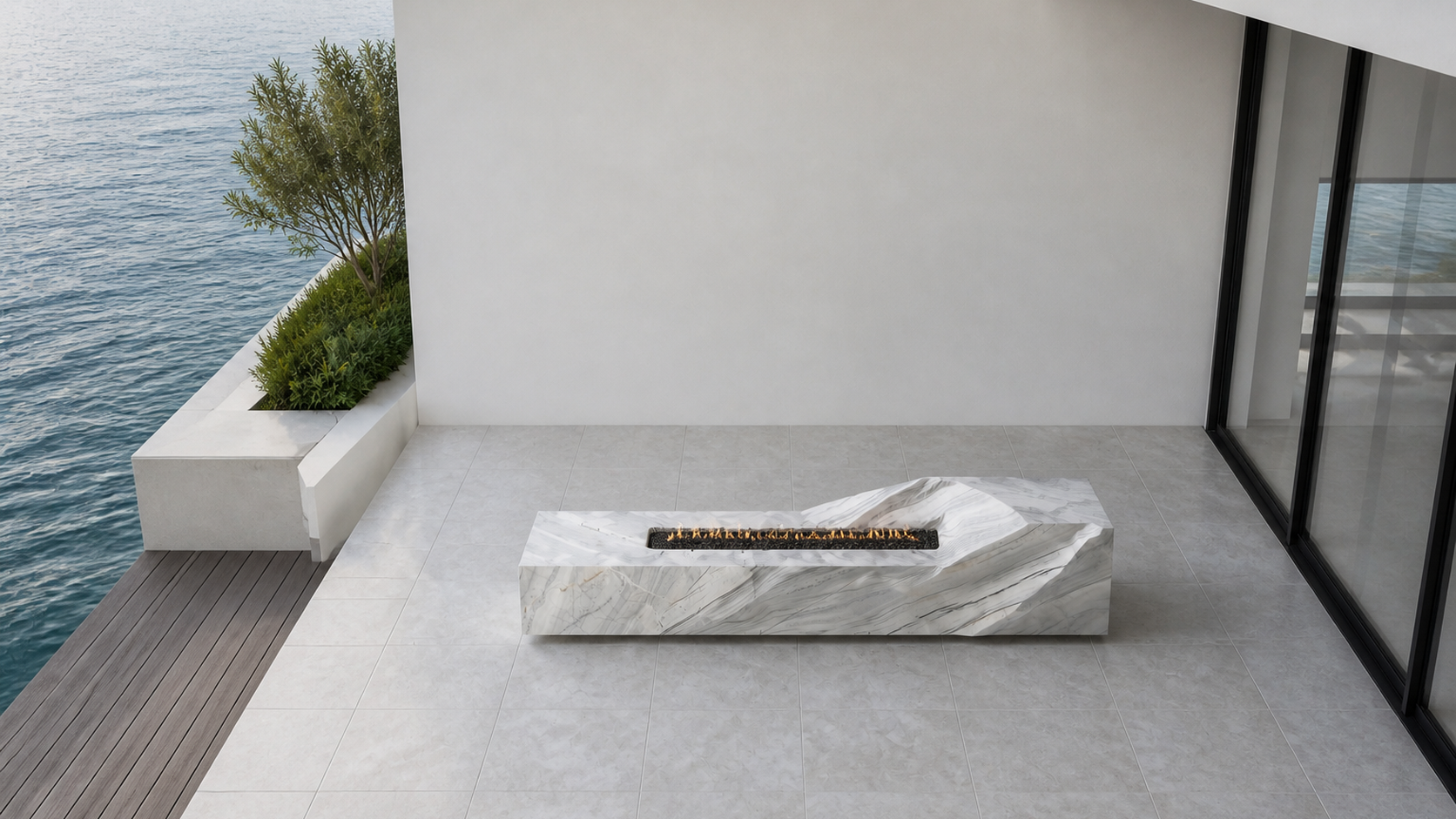 Solstice volakas marble fireplace by 1-OPH seen from above