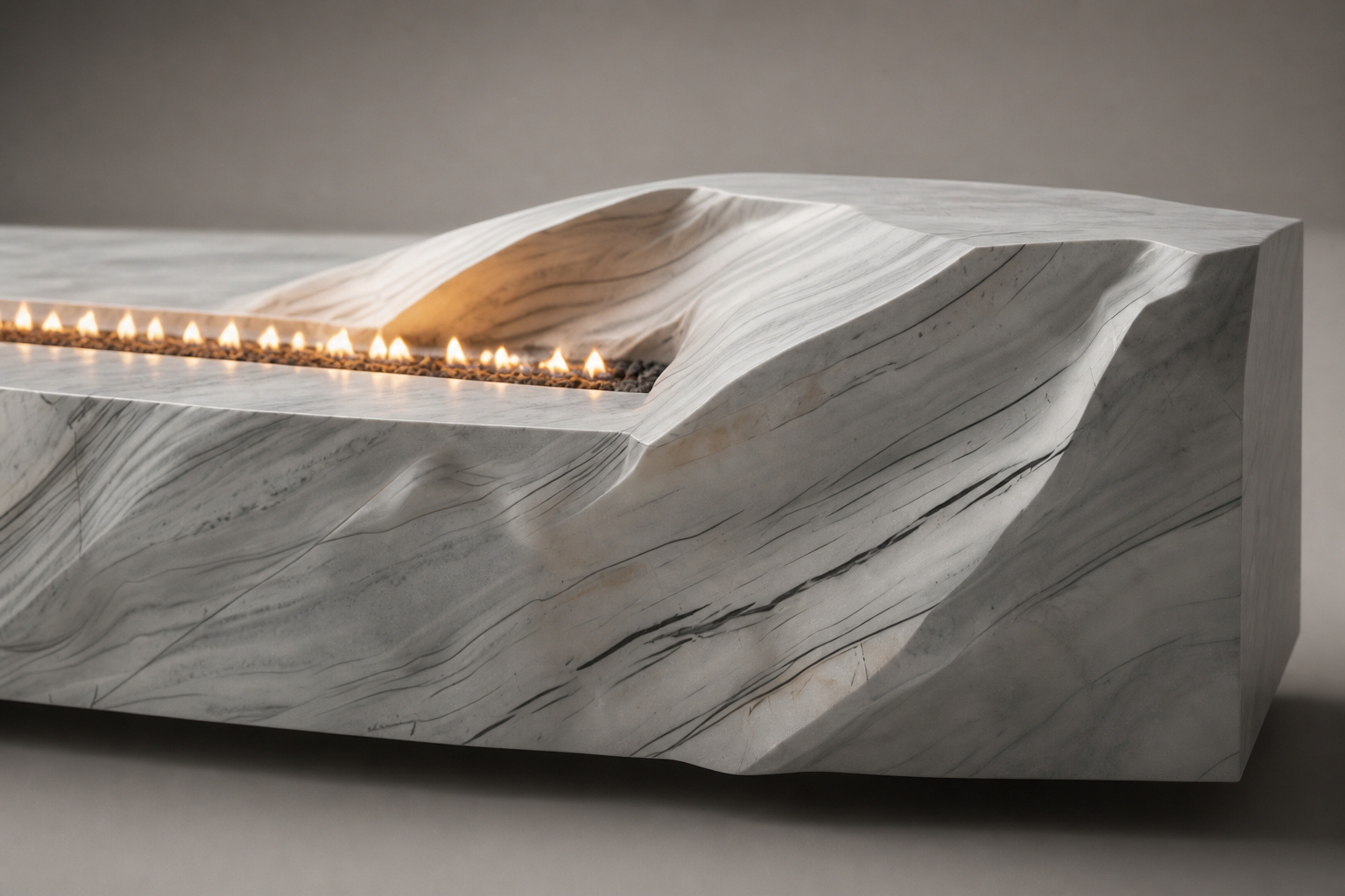 Solstice volakas marble fireplace by 1-OPH surface detail