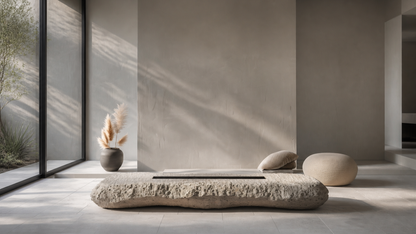 Tufara limestone fireplace by 1-OPH in a Dubai terrace setting