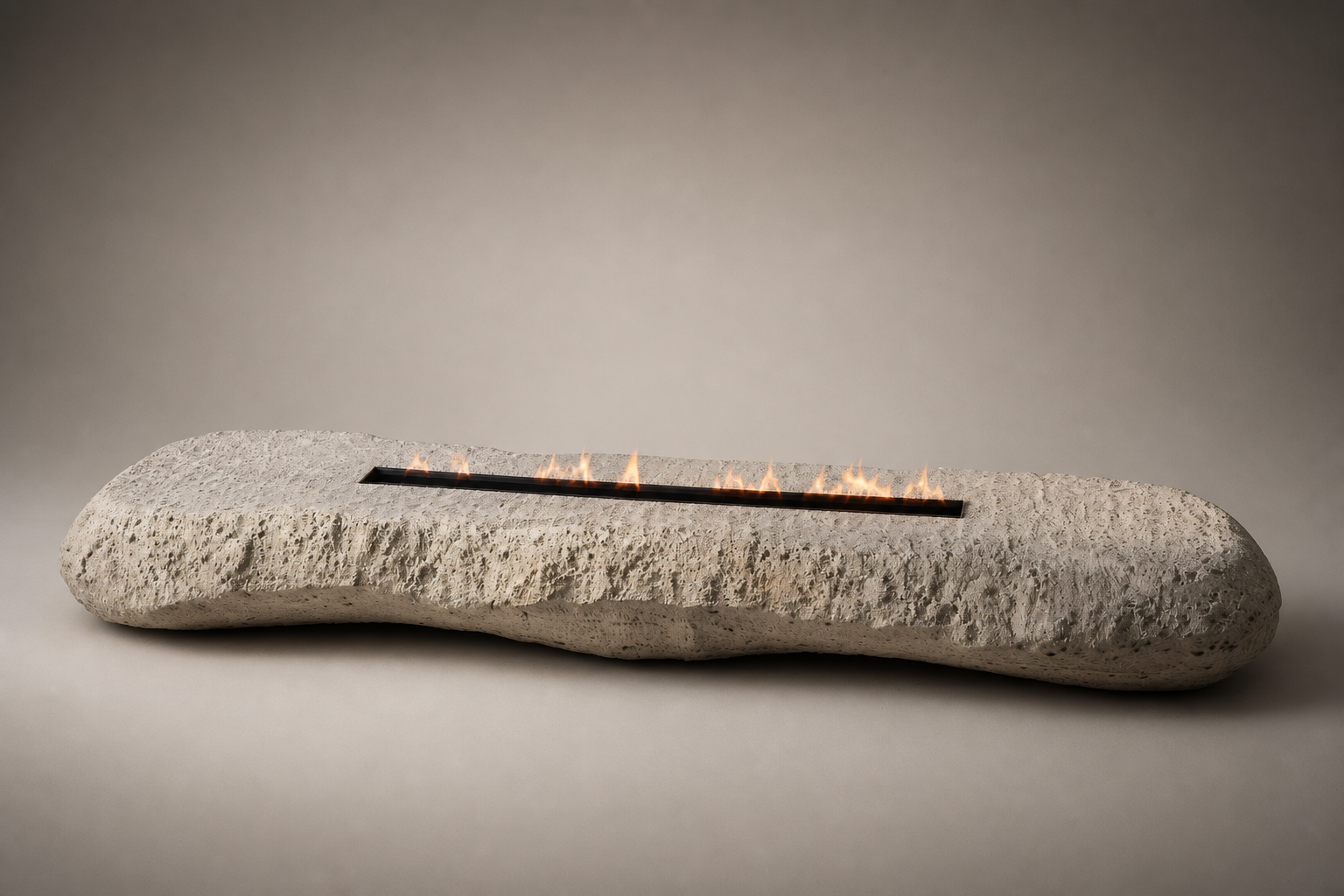 Tufara limestone fireplace by 1-OPH studio view