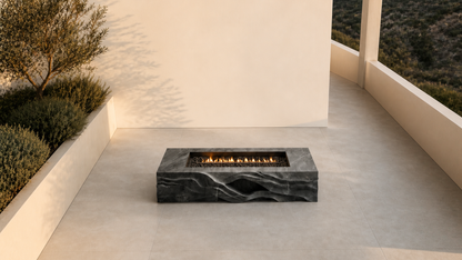 Ombria pietra grey marble fireplace by 1-OPH seen from above