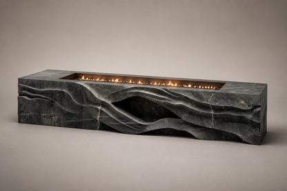 Ombria pietra grey marble fireplace by 1-OPH studio view