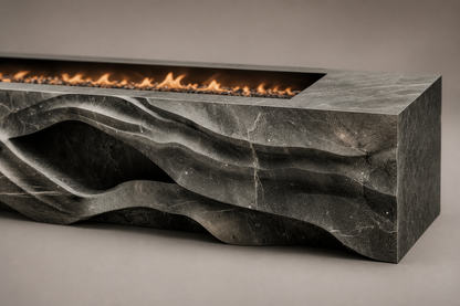 Ombria pietra grey marble fireplace by 1-OPH surface detail