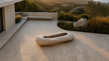 Cenera beige stone fireplace by 1-OPH seen from above
