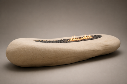 Cenera beige stone fireplace by 1-OPH studio view