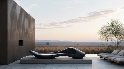 Corvara black marble fireplace by 1-OPH in a Dubai terrace setting