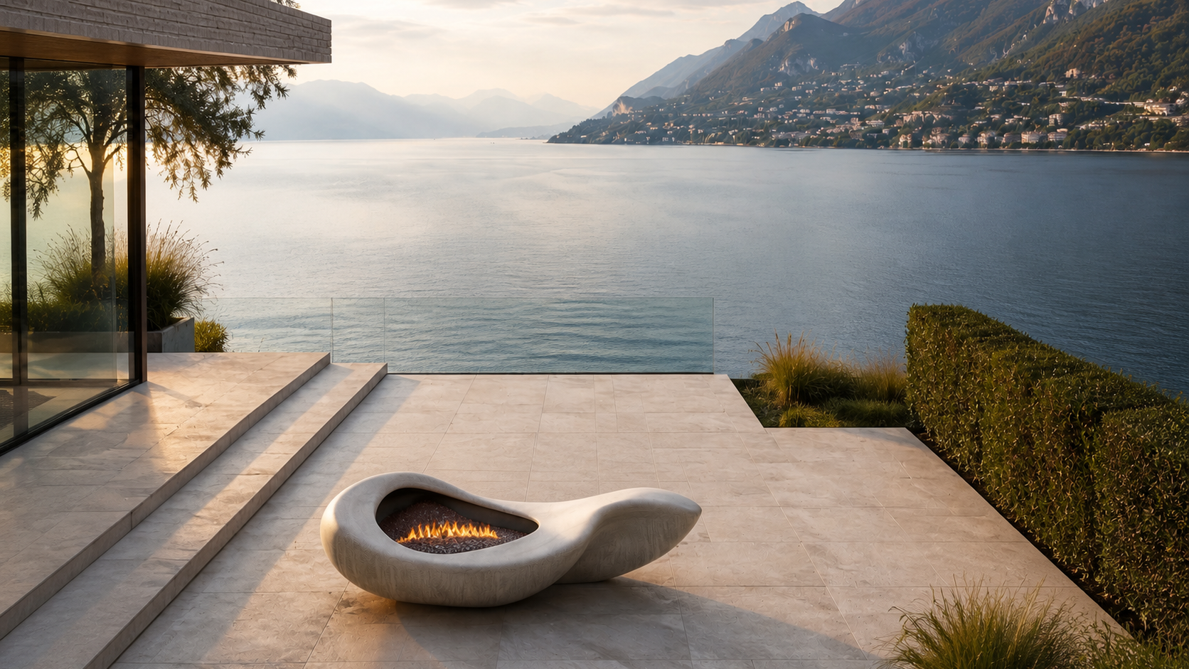 Avorra cream marble fireplace by 1-OPH seen from above