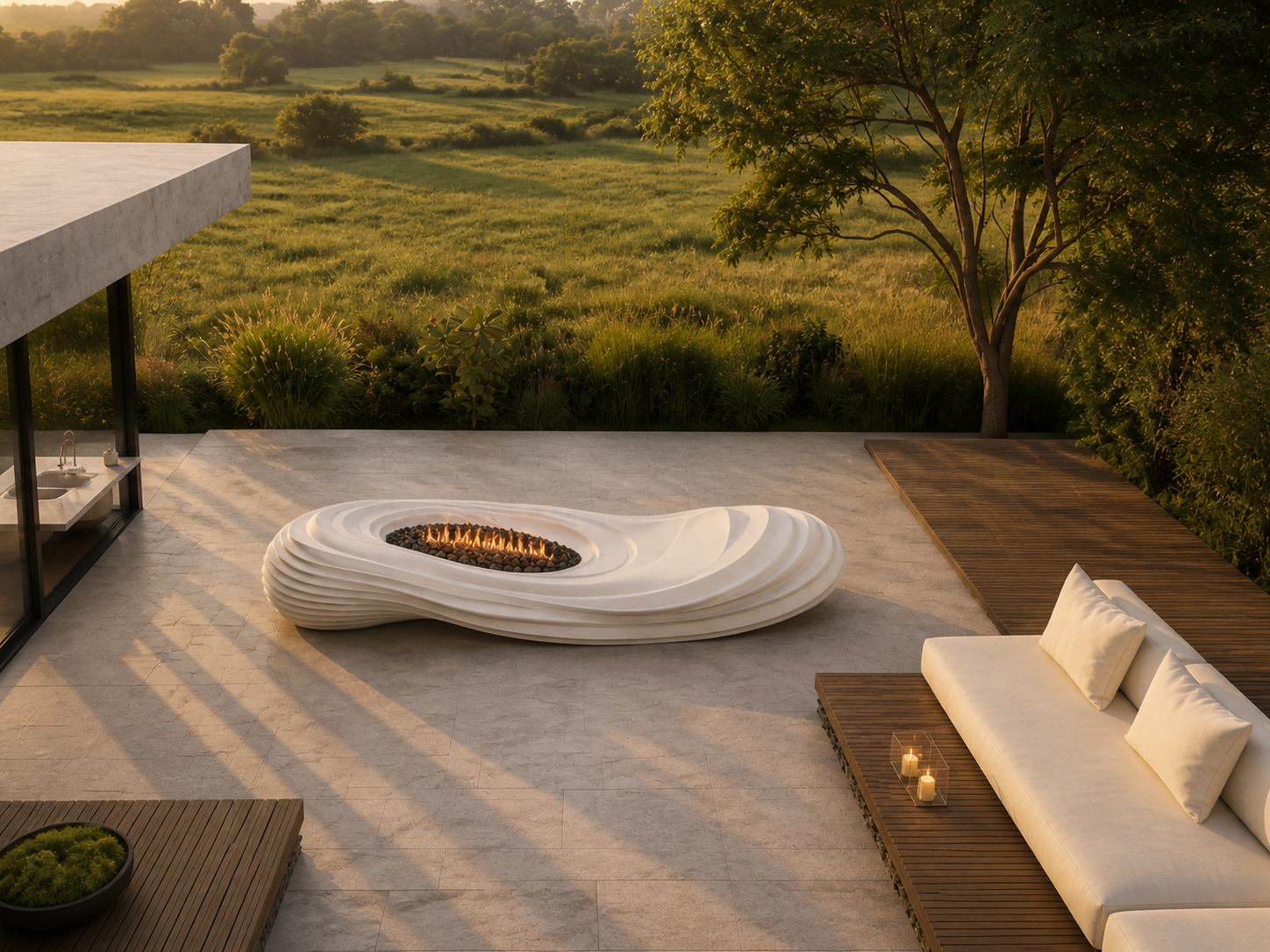 Stratena white marble fireplace by 1-OPH seen from above